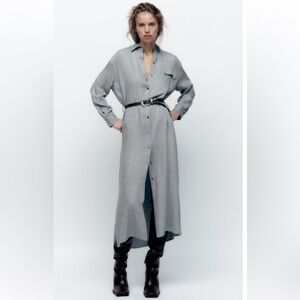 ZARA WOMEN GREY SHIRT DRESS WITH BELT SIZE S